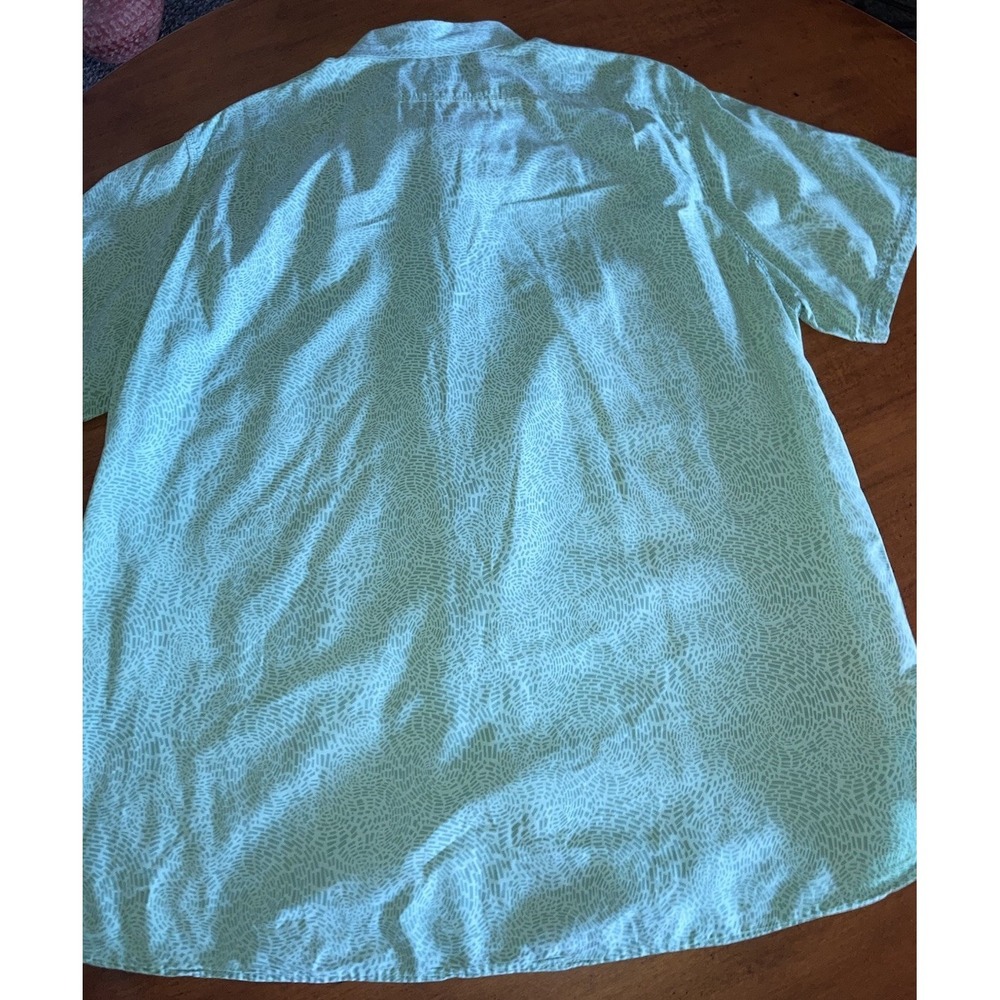 L.L.Bean XXL Tall Green Camp Shirt Organic Cotton Short Sleeve Geometric - Picture 3 of 6